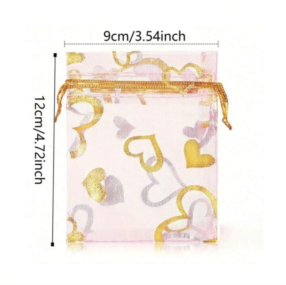 10pcs Heart Pink and Gold Organza Gift Bags - Picture 5 of 5